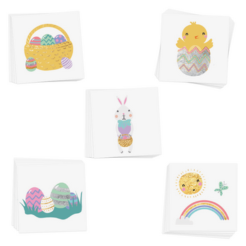 Hop into Easter adorned with Flash Tattoos kids Easter tattoo variety set.  Featuring 25 assorted tattoos that are fun and festive Easter sparkle!